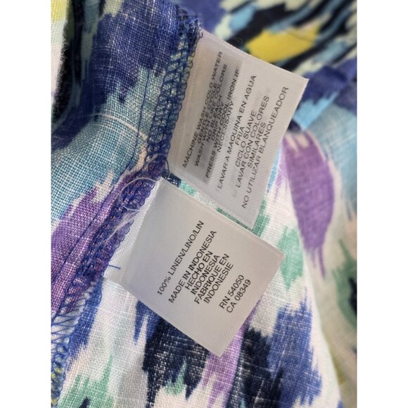Jones New York Womens Shirt Size Petite PM Blue Linen 3/4 Sleeve Button Down Top - Picture 12 of 13